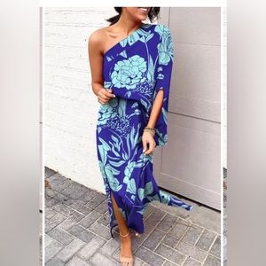 Rosie Printed One Shoulder Split Hem Maxi Dress